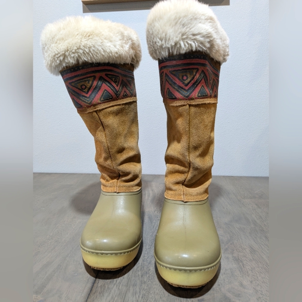 Baffin Suede Shearling Tall Duck Boot Tribal Chevron Band 6.5 - Picture 4 of 10